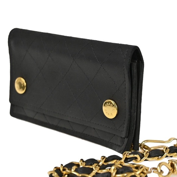 CHANEL CC Logo chain Matelasse Bifold Wallet Purse Leather Black France 79RF104 - Picture 4 of 5